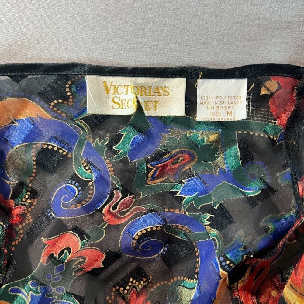 Gold Label Victoria's Secret Vintage Teddy M Floral Sheer Mesh Black Multicolor - Picture 6 of 7